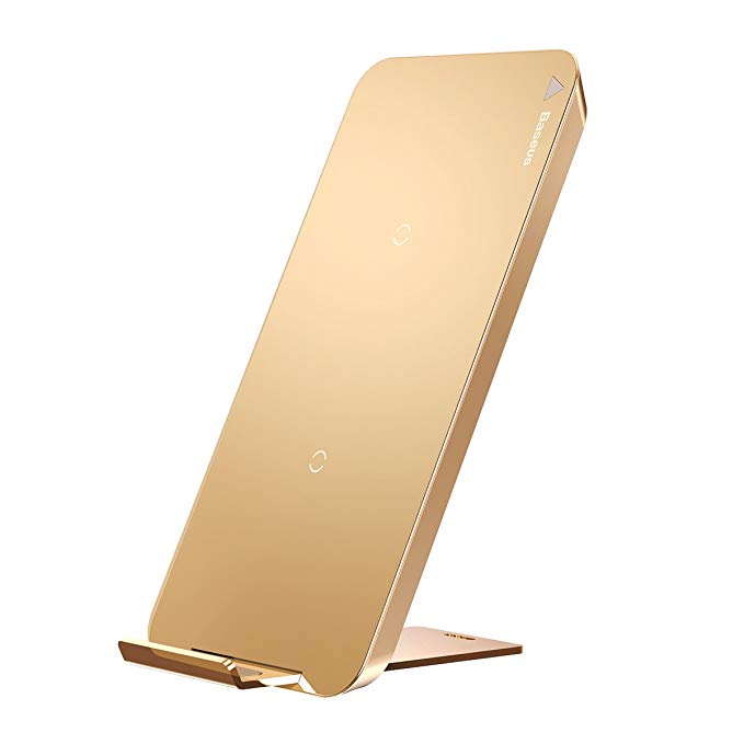 Wireless Charger, Wireless Charging Pad Stand For iPhone X/ 8/ 8 Plus, Qi Wireless Charger With Double Coils For Samsung Galaxy S8/ Note 8/ S7 Edeg (Gold)