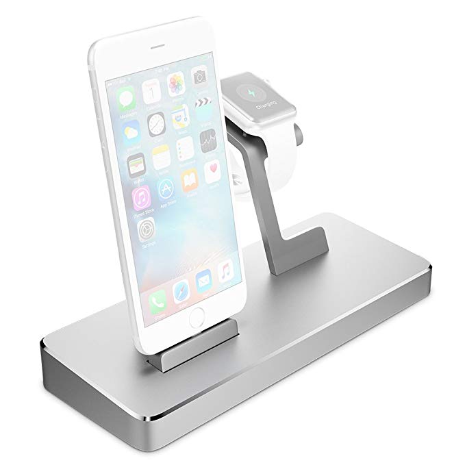 Apple Watch Series 2 Stand, Maxboost Multi-Charging Station Hub for iPhone 6/6S/7 Plus, Apple Watch Series 1&2 Elegant Dock/Desk Charging Station, Aluminum Apple Charging Stand Cradle Holder -Silver