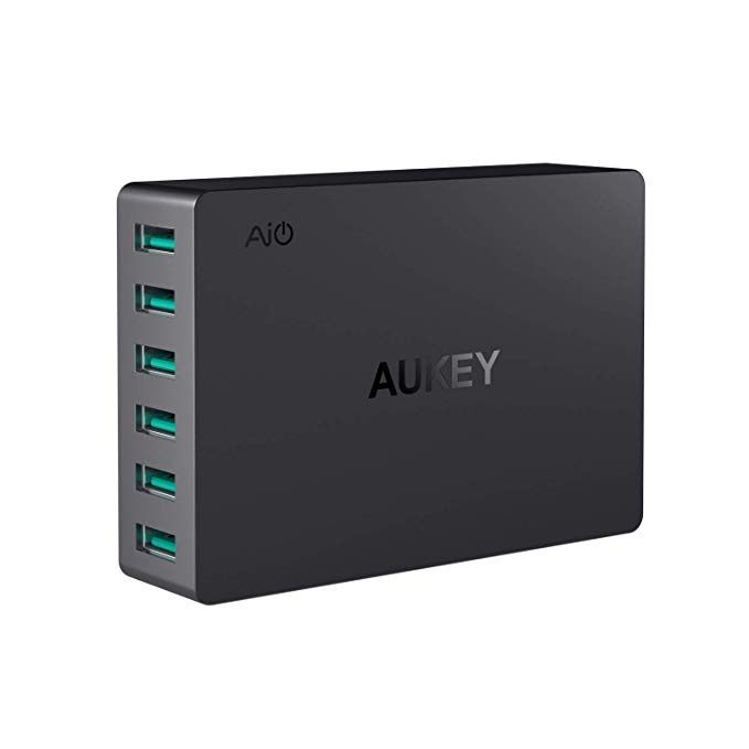 AUKEY USB Charger with 6-Port 60W Desktop USB Charging Station for iPhone X / 8/7 / Plus, iPad Pro/Air / Mini, Samsung Note8 / S8 & More