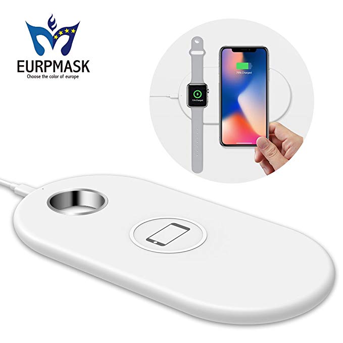 2-in-1 Wireless Fast Charger, Dual Wireless Charging Pad Induction Charger Base for Apple Watch Series 3/2/1 & iPhone X iPhone 8/8 Plus Samsung Galaxy S8/S9/Plus/Note 8/S7 & All Qi-Enabled Devices
