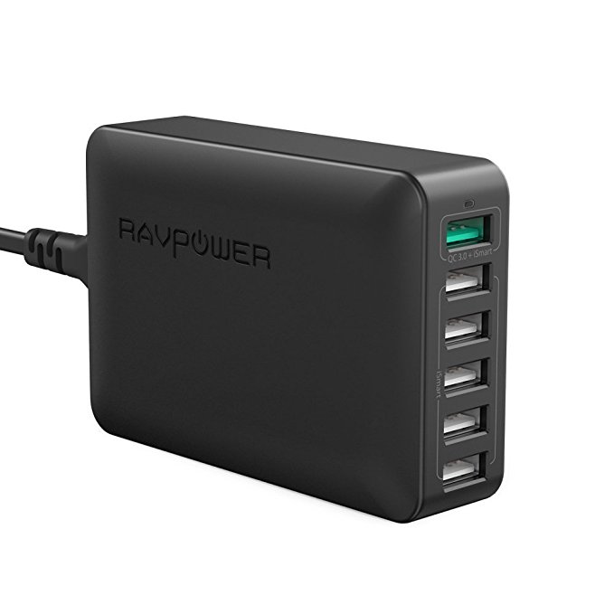 USB Quick Charger RAVPower 60W 6-Port Quick Charge 3.0 Fast Charger Desktop Charging Station, Compatible Galaxy S8 S7 S6 Edge Note and iSmart Compatible iPhone X 8 7 6, iPad, Google, LG, HTC, Nexus