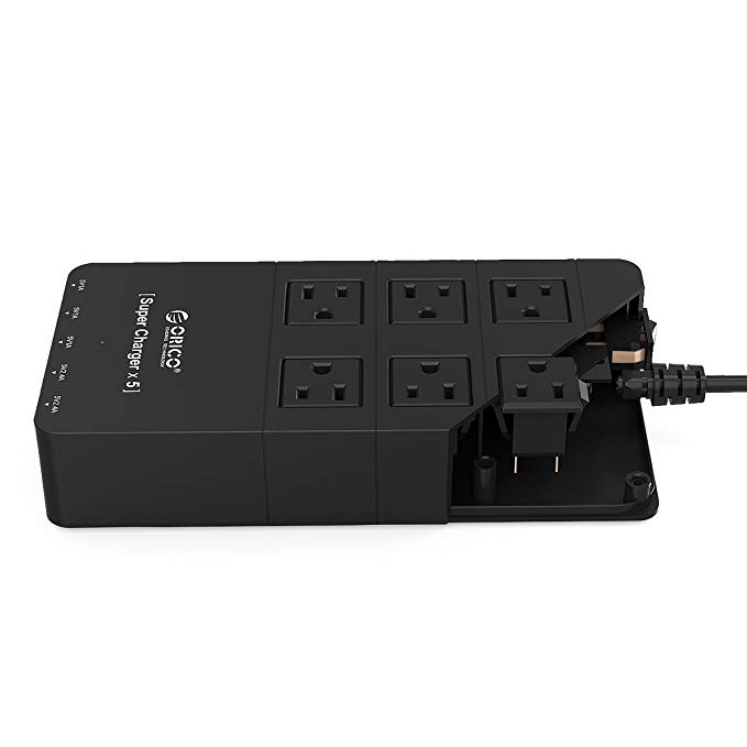 ORICO HPC-6A5U 5 Ports 5V Super Charger USB 2x AC Socket Desktop Charging Station (Black)