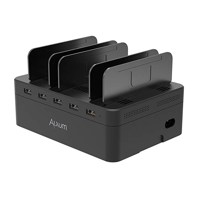 Alxum 48W 5-Port USB Charging Station, USB Charger with Reversible Desktop Charger & Charge 5 Devices Simultaneously for iPhone 8 iPad Samsung and Other USB Devices