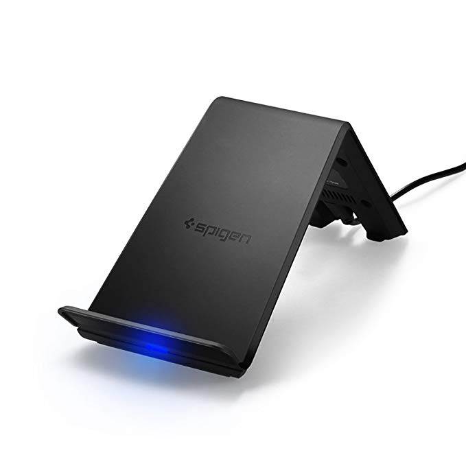 Spigen Wireless Charger Fast Qi Certified Charging pad Horizontal or Vertical Charging Compatible w/iPhone X / 8/8 Plus/Galaxy Note 9 / S9 / S9 Plus / S8 & Other Qi Devices [Adapter NOT Included]