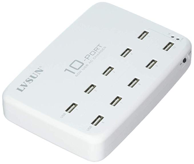 LVSUN 12A 60W Universal 10 Port USB Charging Stations - White