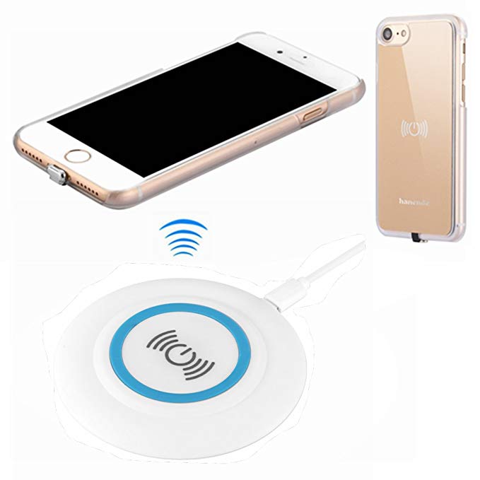 Wireless Charger Kit for iPhone 7, hanende Qi Wireless Charging Pad and Wireless Receiver Case for iPhone 7 (Gold)