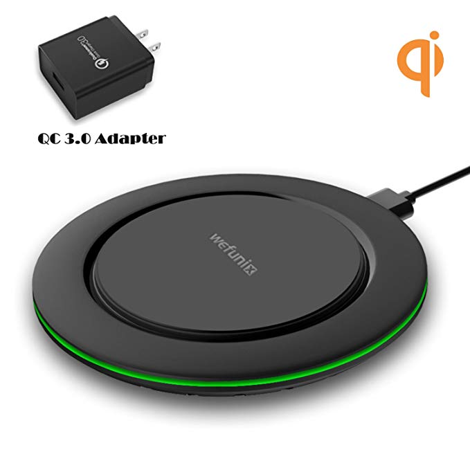10W Fast Wireless Charger for Samsung Galaxy Note 9/8 S9 S9Plus S8 S8Plus S7 S7Edge S6Edge Plus- Wefunix Qi Certified 7.5W Fast Wireless Charging Pad for iPhone X 8 8Plus- QC3.0 AC Adapter Included