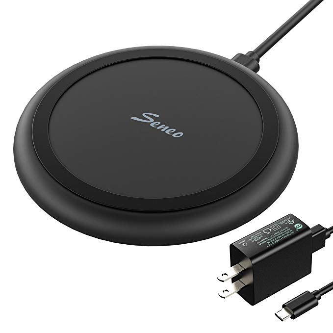 Seneo Upgraded Wireless Charger with QC3.0 Adapter, Qi-Certified Charging Pad 7.5W Fast for iPhoneX/8/8+, 10W Fast for Galaxy Note 9/S9/S9+/S8/S8+/S7/Note 8, Compatible with All Qi-Enabled Phone