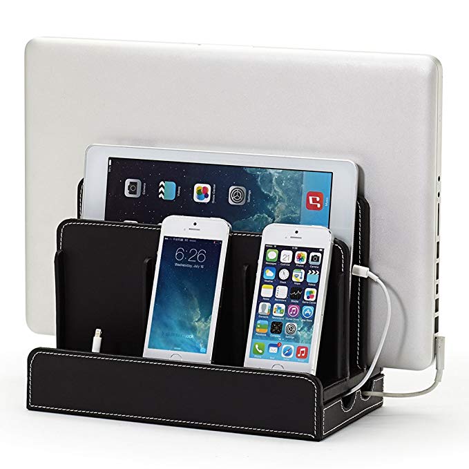 G.U.S. Multi-Device Charging Station Dock & Organizer - Multiple Finishes Available. For Laptops, Tablets, and Phones - Strong Build, Black Leatherette