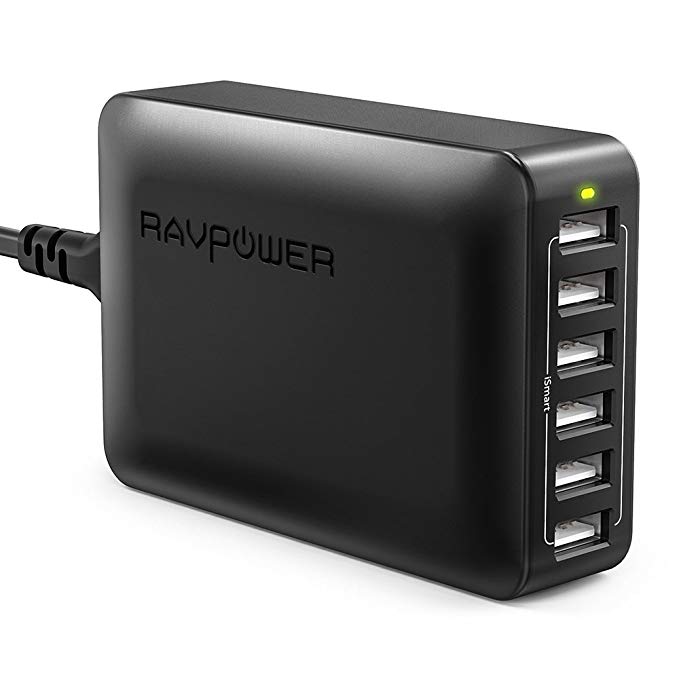 RAVPower 60W 6-Port USB Charging Station with 12A Total Output, Travel Friendly Desktop Charger with Multiple Protections and a 2.4A Max Output per Port for Simultaneous iSmart Charging