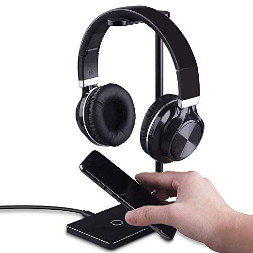 Headphone Stand & Wireless Charger,2-in-1 Fast Wireless Charging Pad with Headset Holder For iphone X/8/8 Plus,Samsung Galaxy S9/S9+/Note8/5/S8/S8+S7/S7 Edge/S6 - Black