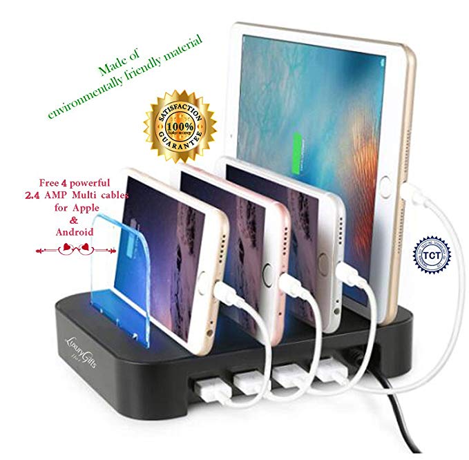 Luxury gifts 1 FAST Charging Station, 4 Premium USB ports with DELUXE Universal station all device accessories THAT YOU AND YOUR FAMILY CAN FINALLY BE RELAXED FROM THE CHARGING ISSUE.