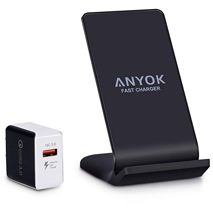Anyok 10W 9V QI Fast wireless phone charger stand with QC3.0 adapter
