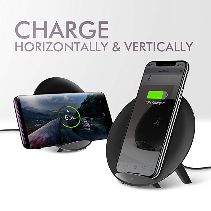 Seeglow Wireless Charger, QI charger, 7.5W Fast Charging Stand for Apple iPhoneX/8/8 Plus, 10W for Samsung S9/S9+/S8/S8+/Note 8, Qi Certified Charging Pad and All Qi-Enabled Devices(No AC Adapter)