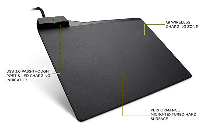 Corsair MM1000 Qi Wireless Charging Mouse Pad - Adapters Included for Most Smartphones Including iPhone and Android