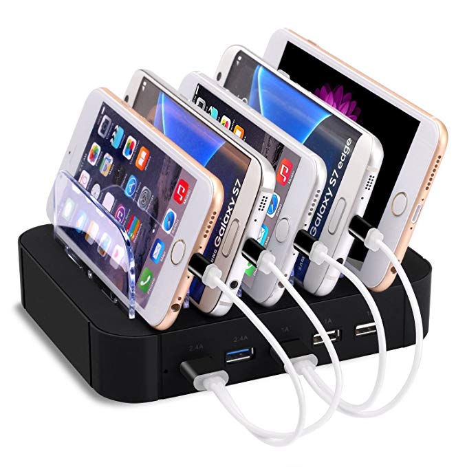 Univeral Detachable 5-Port USB Charging Station with Removable Baffles Organizer For Virtually All Other USB Enabled Devices