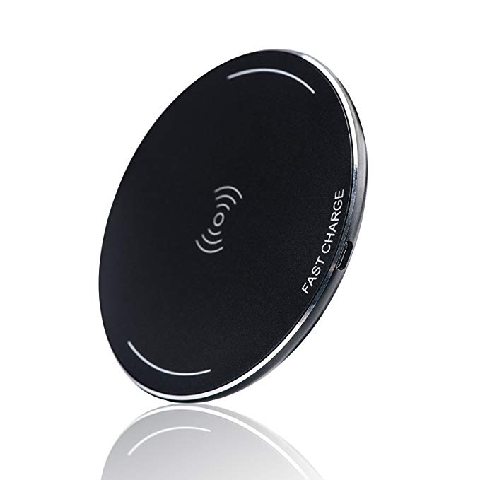 LinDon-Tech Fast Wireless Charger for Galaxy Note 8, Wireless Charging Pad for iPhone X, Aluminum Wireless Charger, Quick Charge 1.67A Output - Black