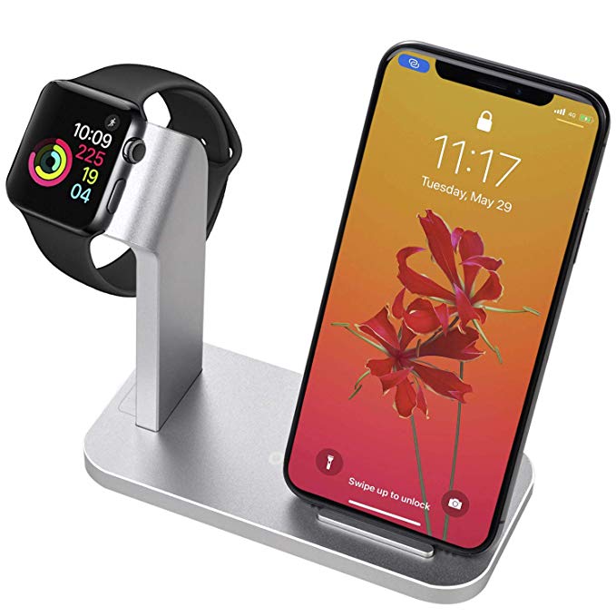 BNCHI Charging Station Compatible with Apple Watch 3 in 1 Aluminum Wireless Charger Compatib with Apple iWatch/iPhone X/iPhone 8/iPhone 8 Plus/Galaxy Note 9/S9 Plus/S9/S8/Note 8, Best Gifts (Silver)