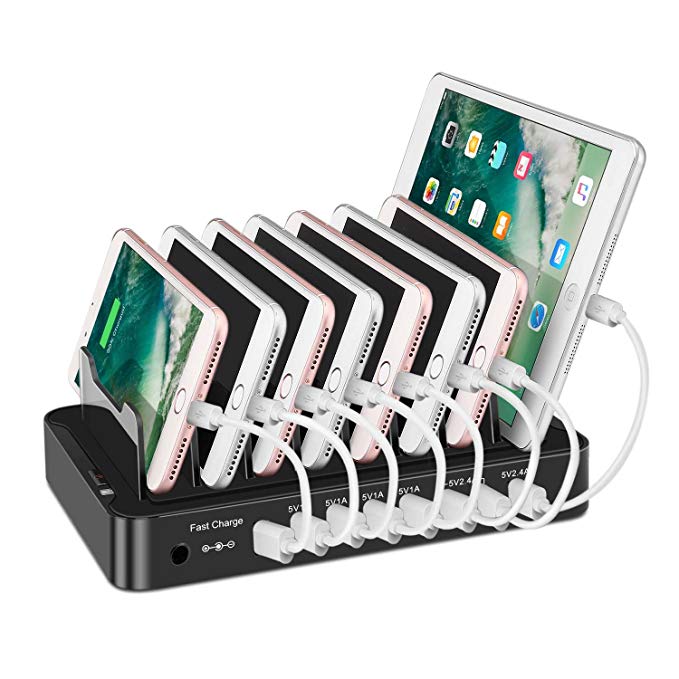 TNP USB Charging Station Dock Desktop Organizer 8 Port - Hub Charger with Fast Charge for Multiple Devices, Kindle, Smartphone, Tablets, iPhone 8/ X/ Plus, iPad Pro Air, Galaxy S8 S9 Edge Plus Black