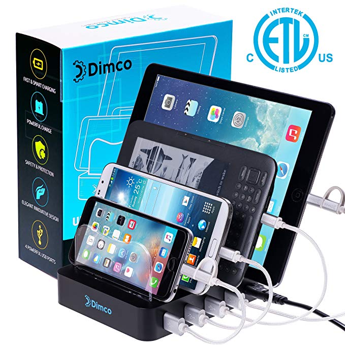 USB Fast Charging Station - Fast Charging Dock for Multiple Devices - Apple iPhone iPad Smart Charging Station - Android 4 Port Multiple Charger - Fire Tablet Micro USB Cell Phone Docking Station